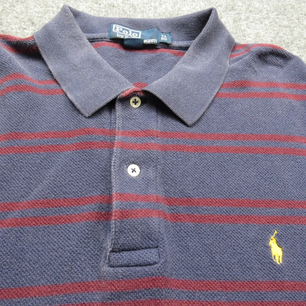 Polo Ralph Lauren Polo Shirt Mens‎ 2XL Big Navy Red Striped Pique Short Sleeve